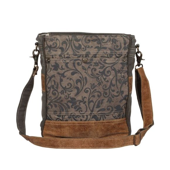 Farmhouse Floral Crossbody Shoulder Bag, upcycled canvas; leather - Picture 2 of 5